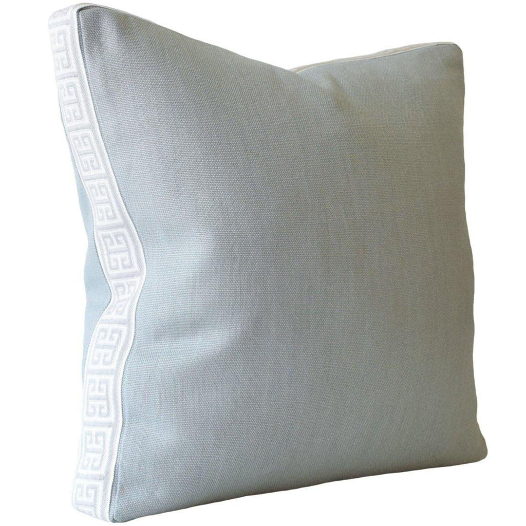 Slubby Linen Harbor Square Decorative Pillow with Meandros Platinum Tape - Pillows - The Well Appointed House