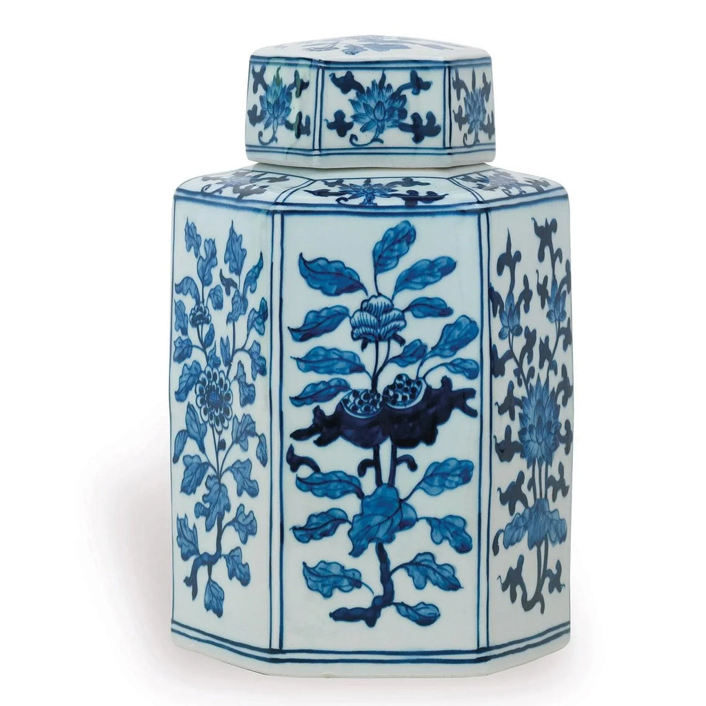 Small Blue and White Porcelain Floral Tea Jar - Vases & Jars - The Well Appointed House