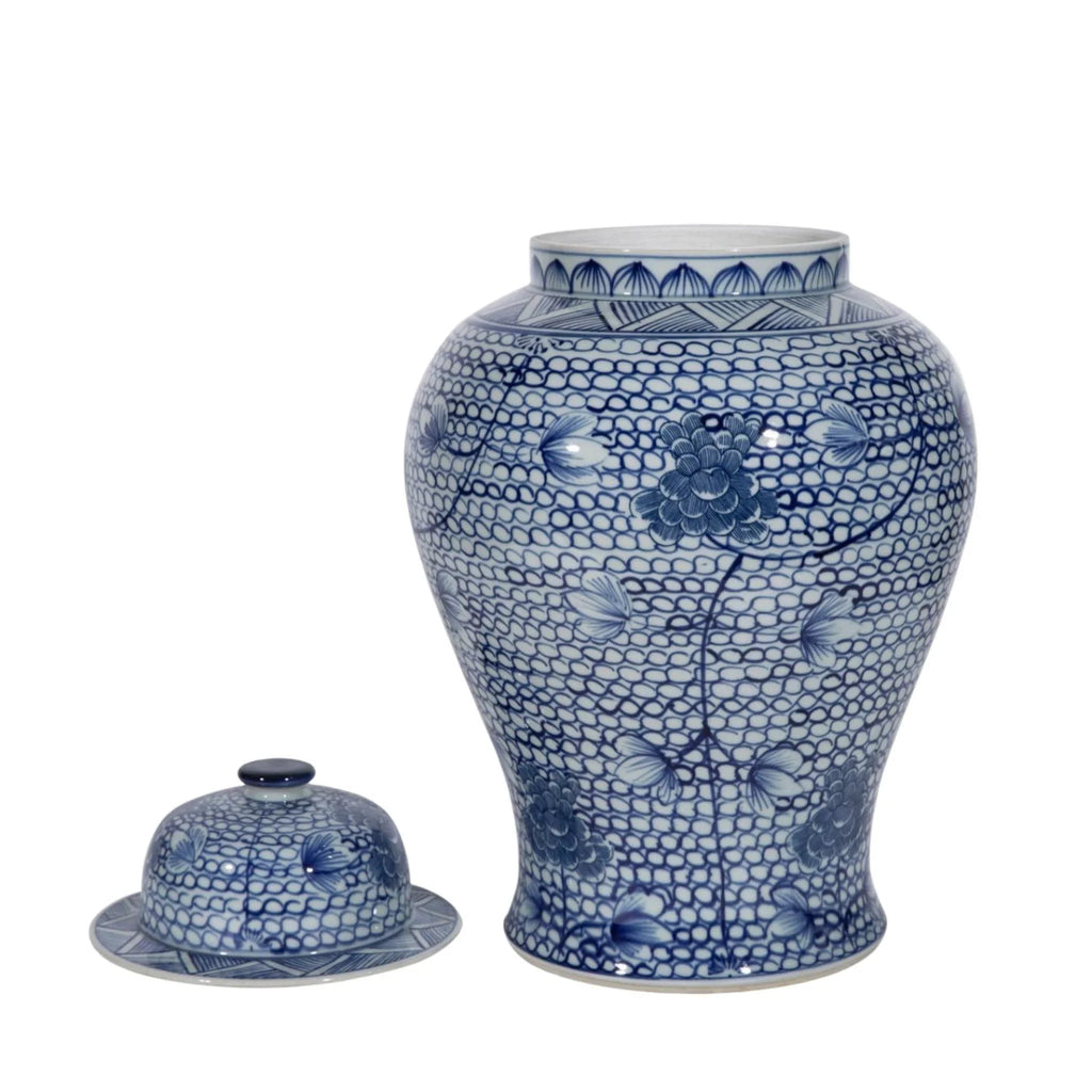 Small Blue and White Porcelain Temple Jar with Flowers - Vases & Jars - The Well Appointed House