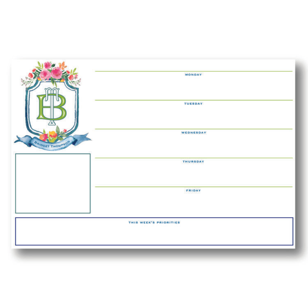 Small Floral Crest V1 Personalized Desk Pad with Monogram - Stationery - The Well Appointed House