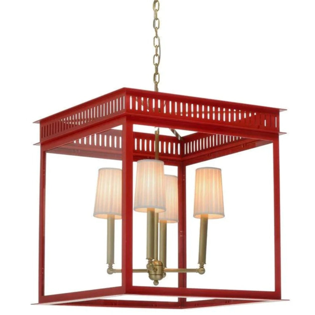 Small Red Lacquer Salt Run 4 Light Pendant Lantern With Brass Accents - Chandeliers & Pendants - The Well Appointed House