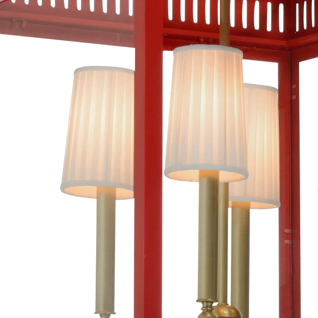 Small Red Lacquer Salt Run 4 Light Pendant Lantern With Brass Accents - Chandeliers & Pendants - The Well Appointed House