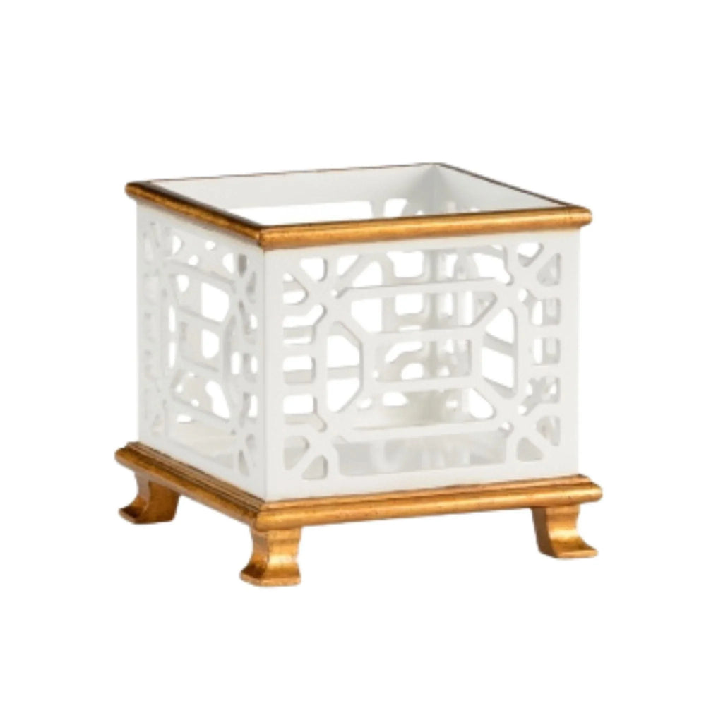 Small White Pierced Planter with Antique Gold Trim - Indoor Planters - The Well Appointed House