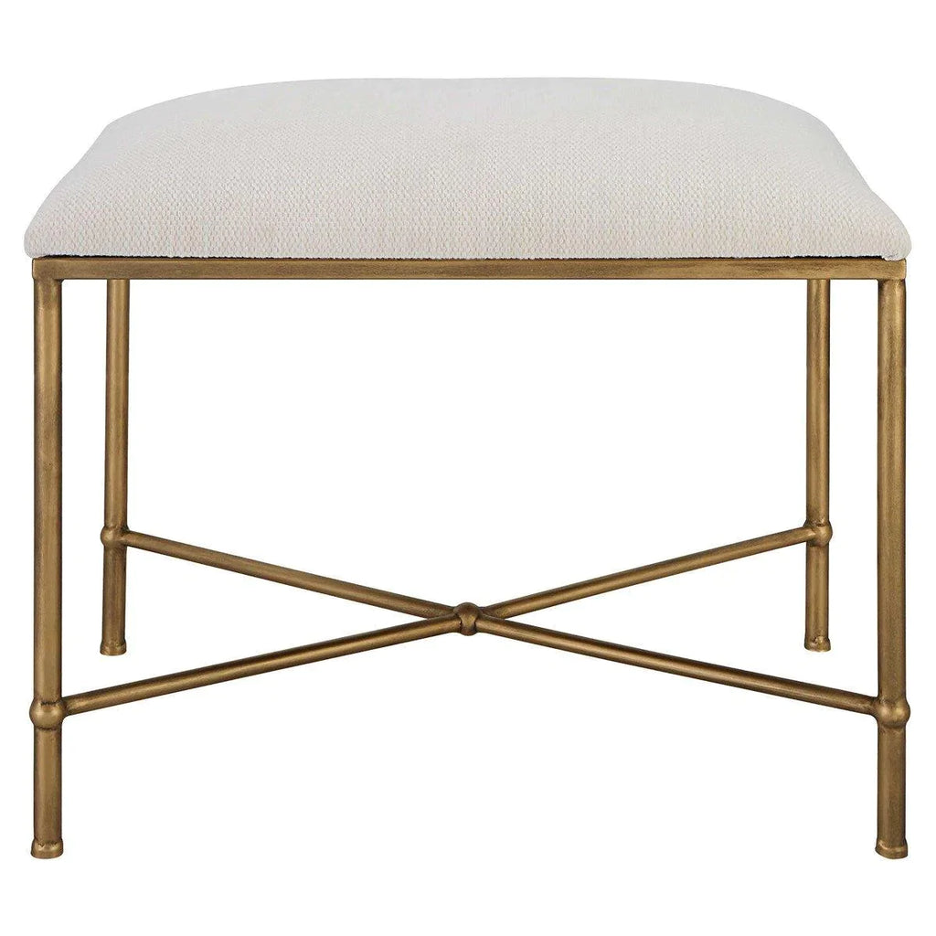 Small White Upholstered Gold Finished Bench - Ottomans, Benches & Stools - The Well Appointed House