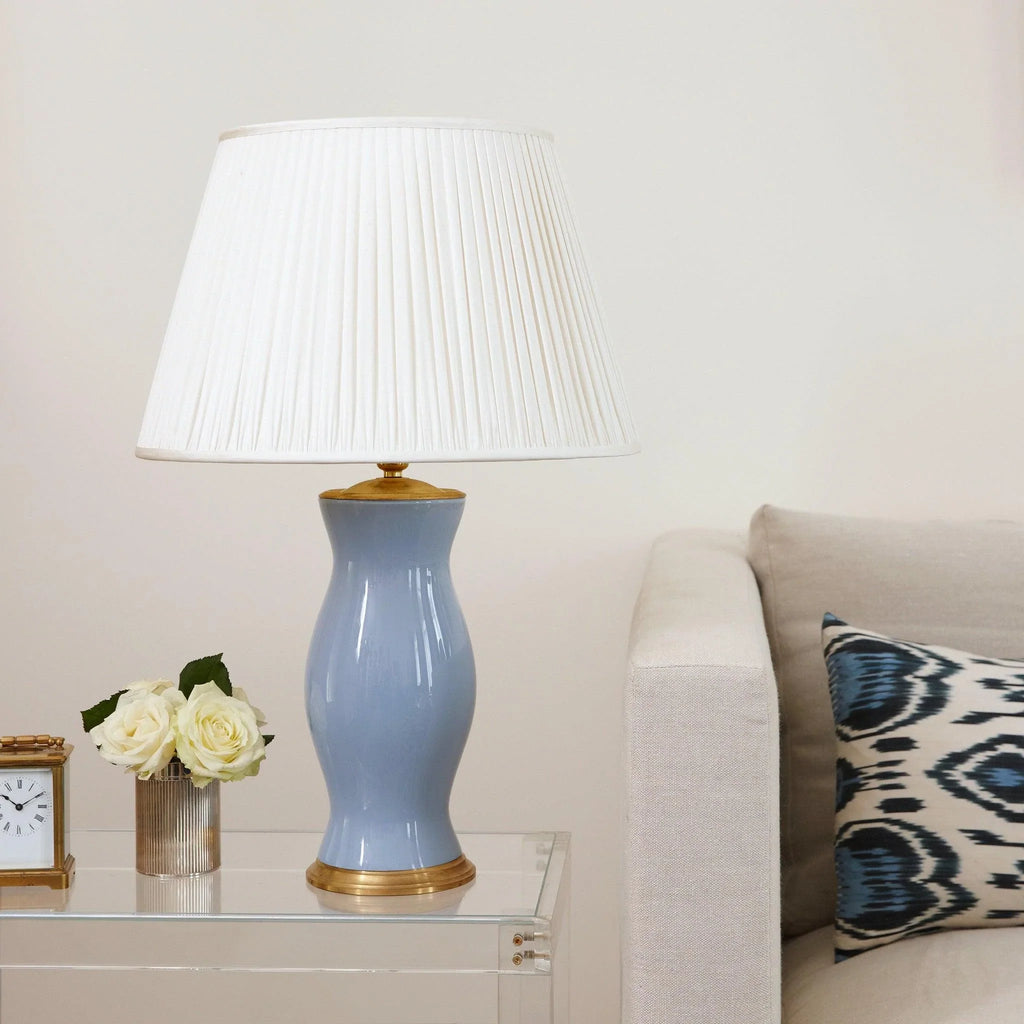 Smokey Blue Handblown Glass Lamp with Brass Accents - Table Lamps - The Well Appointed House