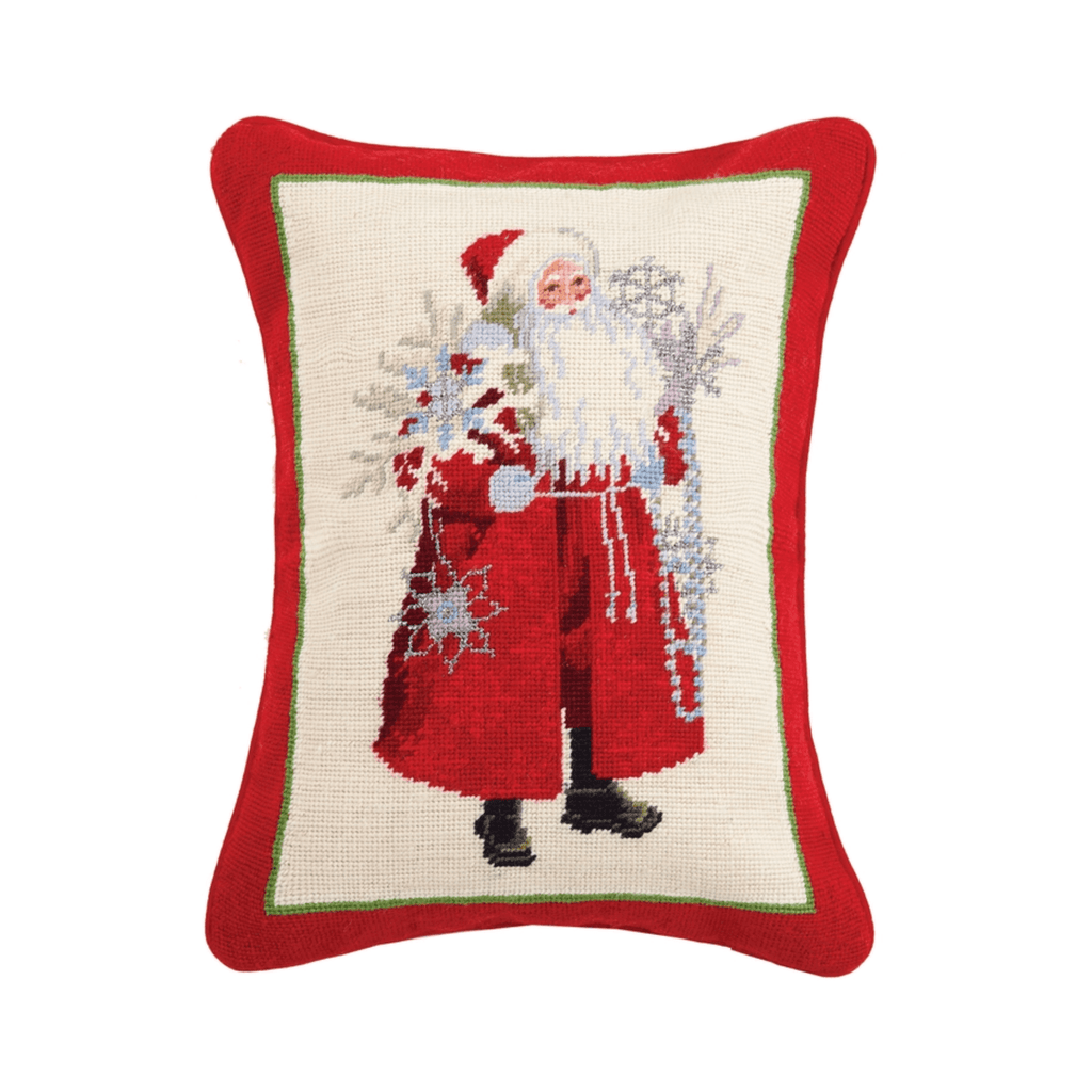 Snowflakes and Scarlet Santa Needlepoint Throw Pillow - Christmas Pillows - The Well Appointed House