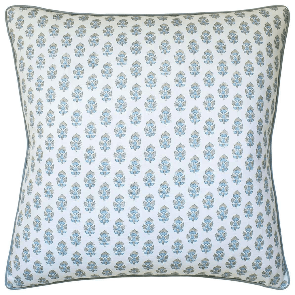 Spa Blue & Beige Julian Floral Print Throw Pillow - Pillows - The Well Appointed House