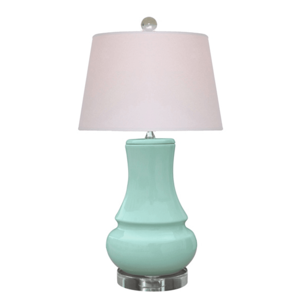 Spa Blue Porcelain Vase Lamp With Crystal Base - Table Lamps - The Well Appointed House