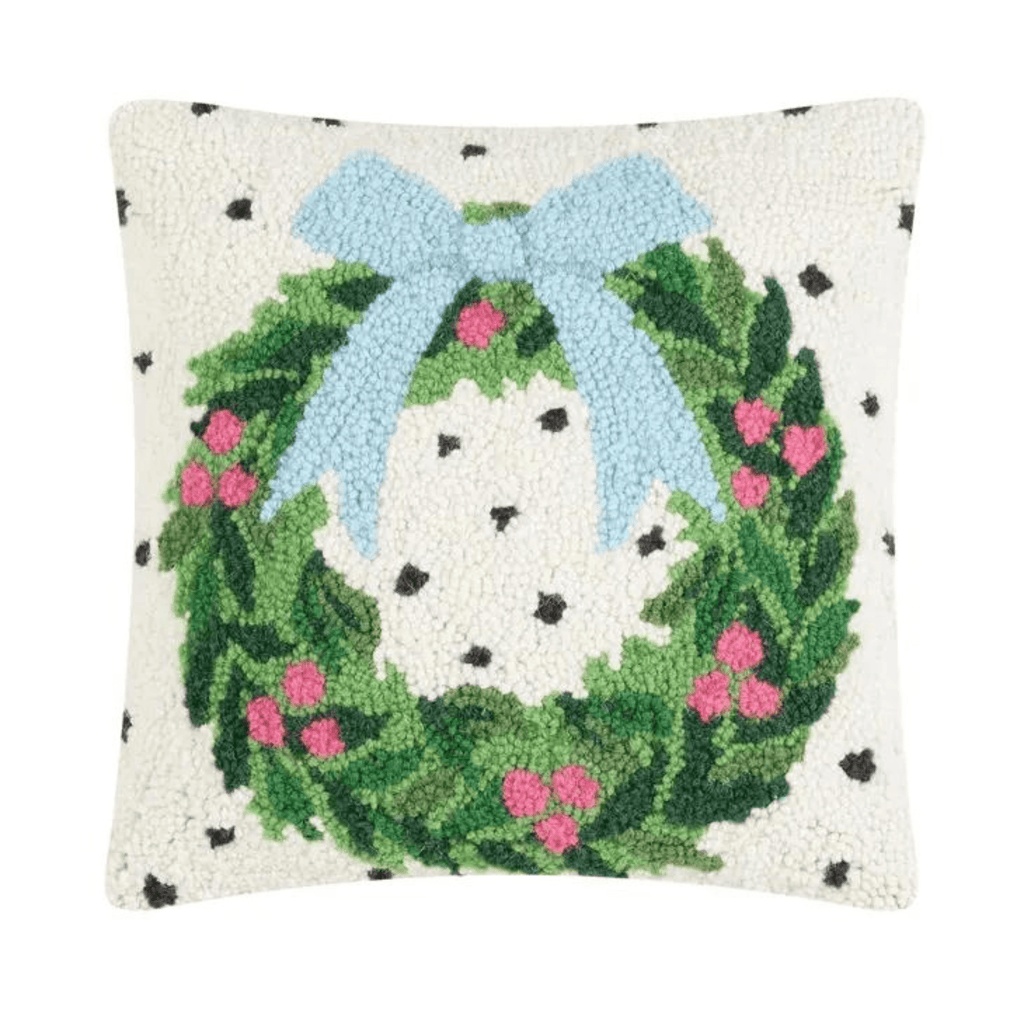 Spotted Wreath Latch Hook Christmas Throw Pillow - Christmas Pillows - The Well Appointed House