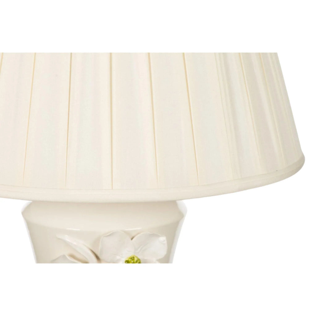 Spring Flowers White Ceramic Table Lamp with Gold Base - Table Lamps - The Well Appointed House