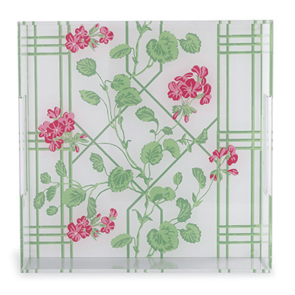 Square Geranium Trellis Lucite Tray - Decorative Trays - The Well Appointed House