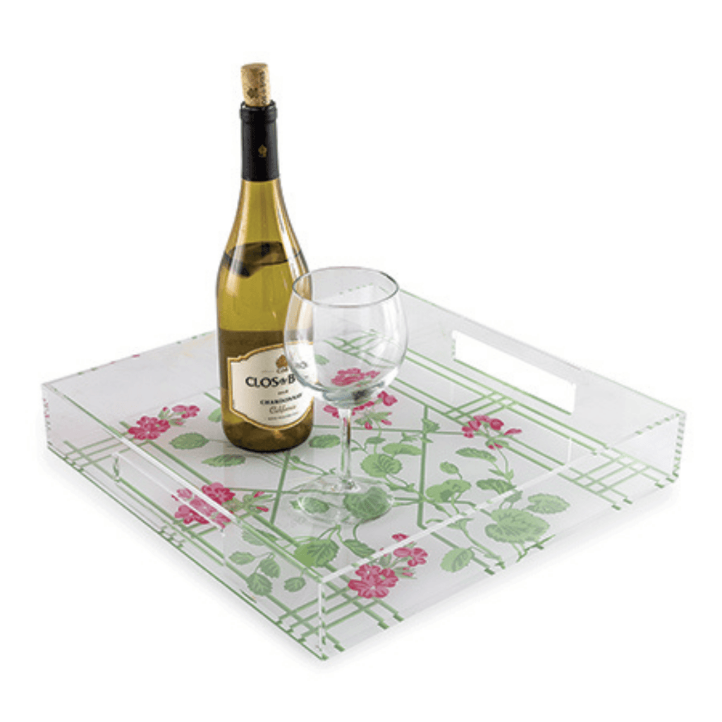 Square Geranium Trellis Lucite Tray - Decorative Trays - The Well Appointed House