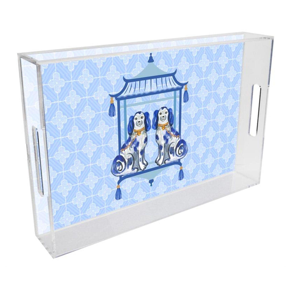Staffordshire Chic Dogs on Blue Lucite Tray - Available in Multiple Sizes - Decorative Trays - The Well Appointed House