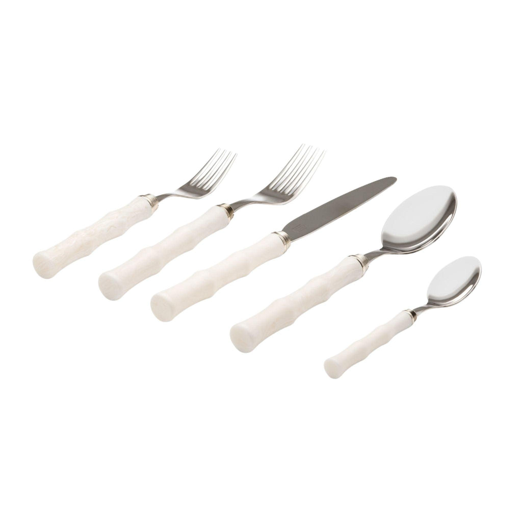 Stainless Steel and Faux Ivory Five Piece Flatware Set - Flatware - The Well Appointed House