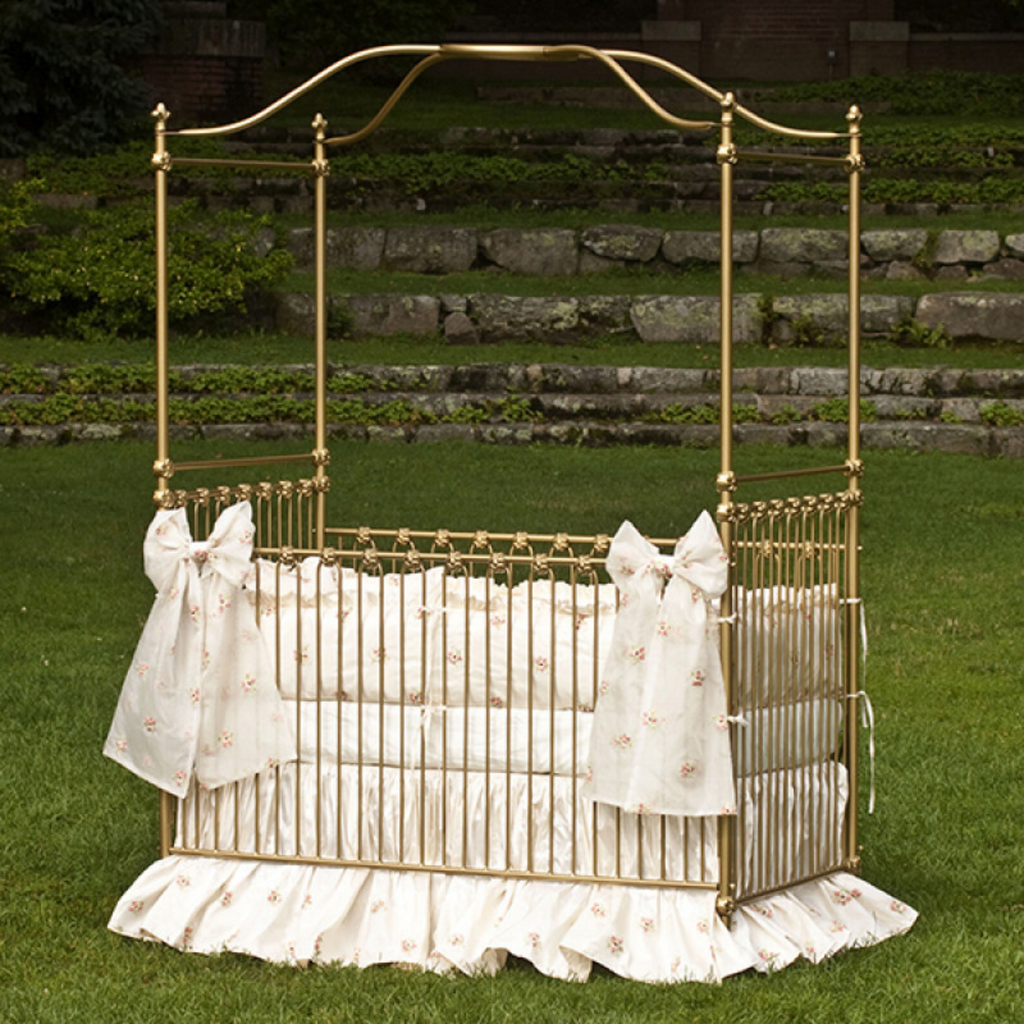 Fleur De Lis Metal Crib With Canopy - Available In Variety Of Finishes - The Well Appointed House 