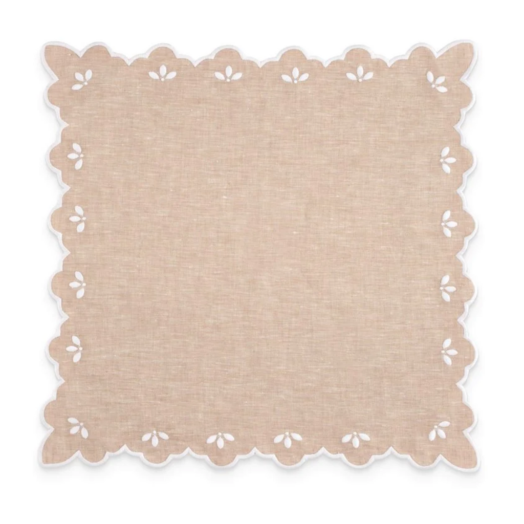 Scalloped Edge Embroidered Sand Dinner Napkin - The Well Appointed House