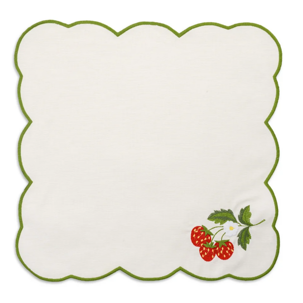 Strawberry Embroidered Placemat & Napkin Set - The Well Appointed House