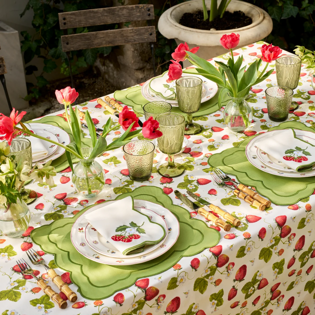 Strawberry Embroidered Placemat & Napkin Set - The Well Appointed House