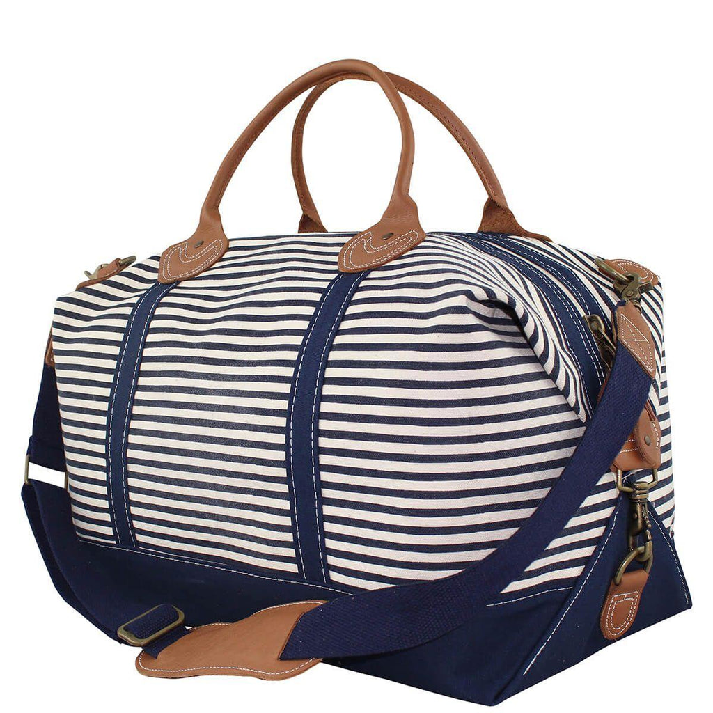 Striped Weekender Canvas Duffel Bag in Grey - Personalized Gifts - The Well Appointed House