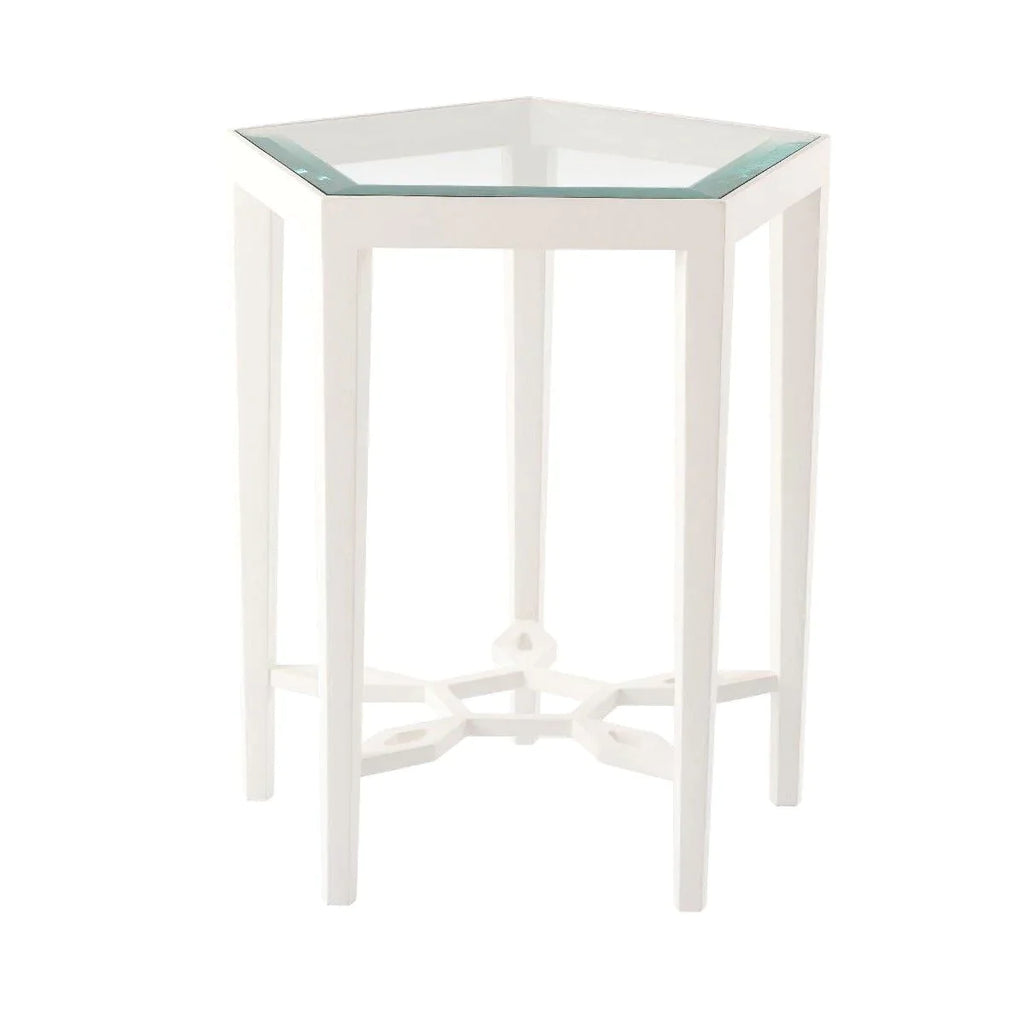 Sunburst White Pentagonal Side Table with Glass Top - Side & Accent Tables - The Well Appointed House
