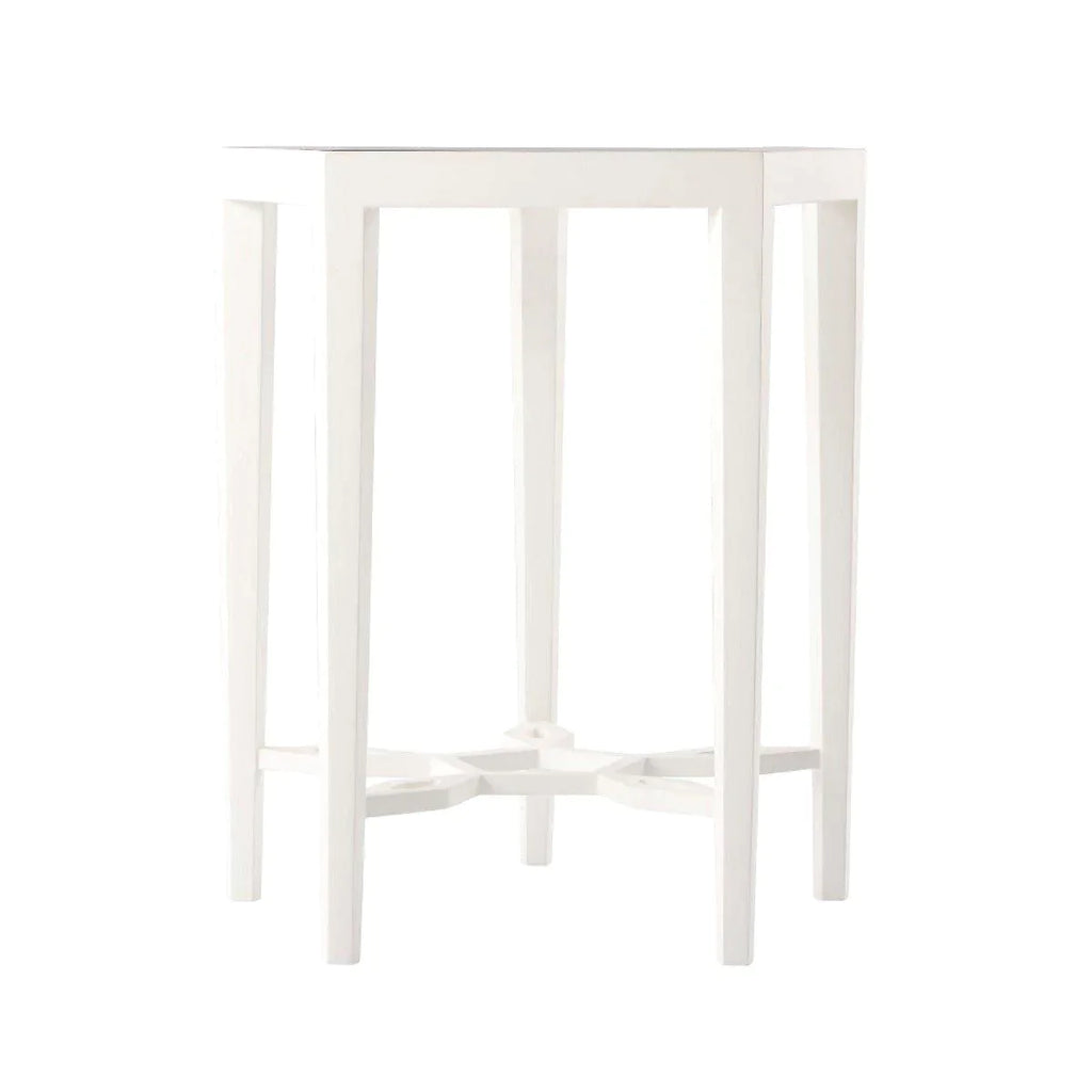 Sunburst White Pentagonal Side Table with Glass Top - Side & Accent Tables - The Well Appointed House