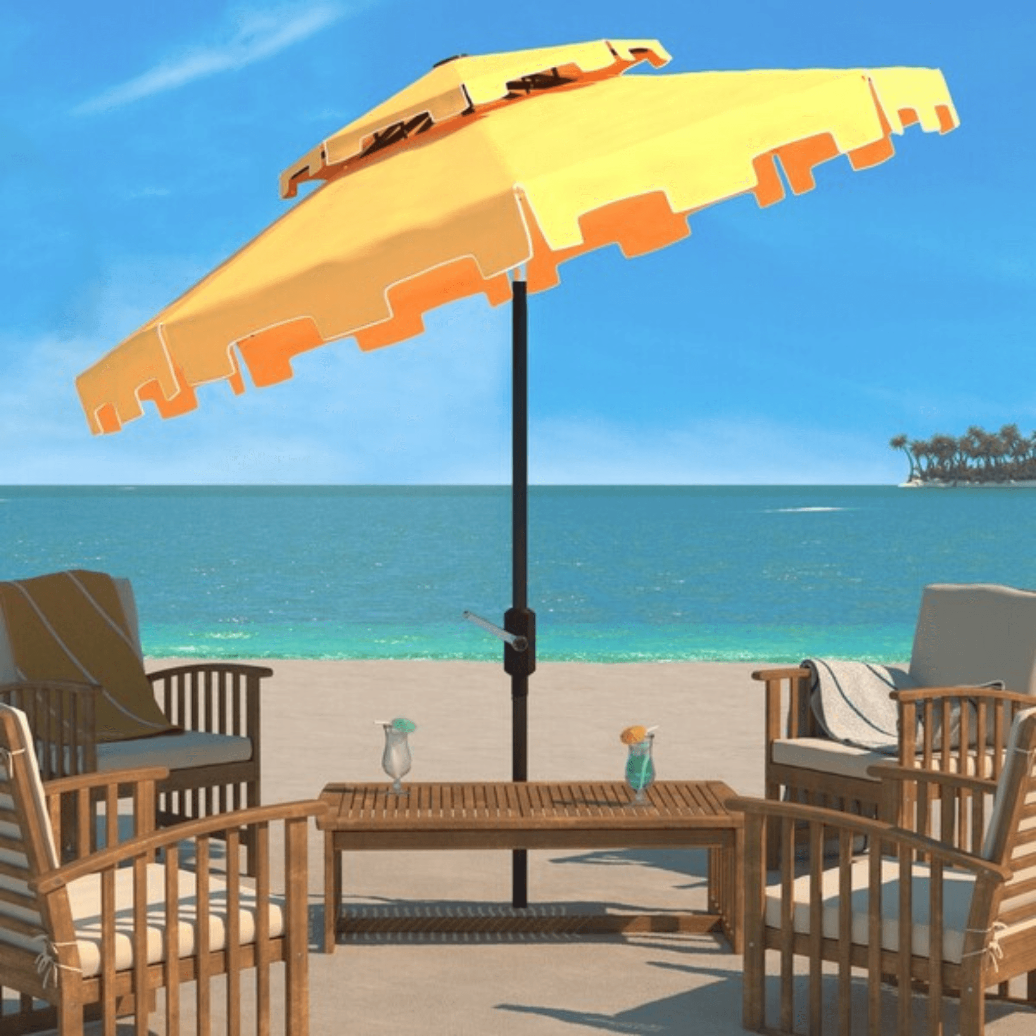 9ft yellow patio umbrella Safavieh 9-ft. Zimmerman Double Top Market Patio Umbrella, Yellow White