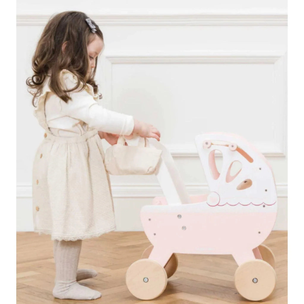 Sweet Dreams Pink & White Wooden Doll Stroller For Kids - Little Loves Dolls & Doll Accessories - The Well Appointed House