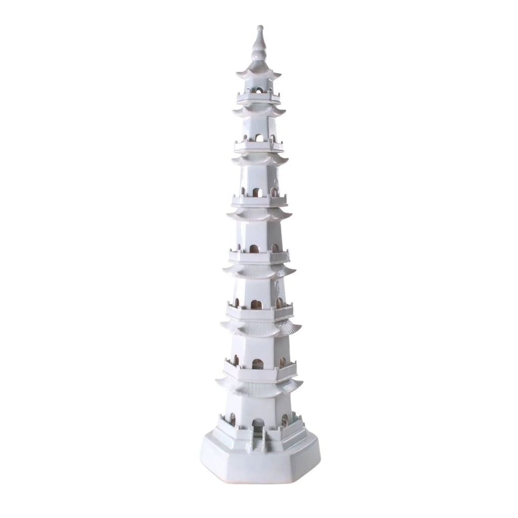 Tall White Porcelain 7 Layers Decorative Pagoda Statue - Decorative Objects - The Well Appointed House