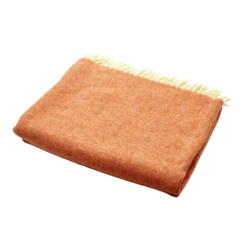 Tangerine Orange Merino Wool Fringed Throw Blanket - Throw Blankets - The Well Appointed House