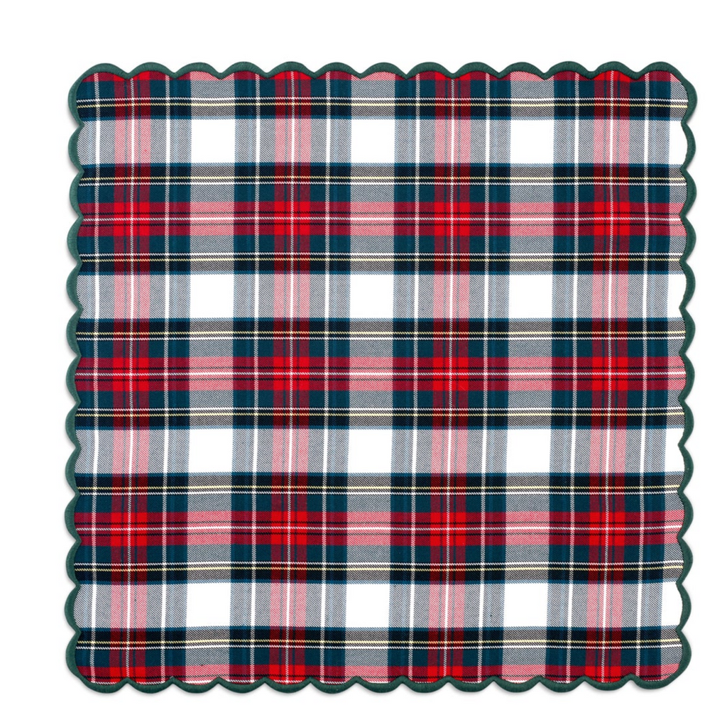 Red & White Tartan Plaid With Green Trim Dinner Napkin - The Well Appointed House