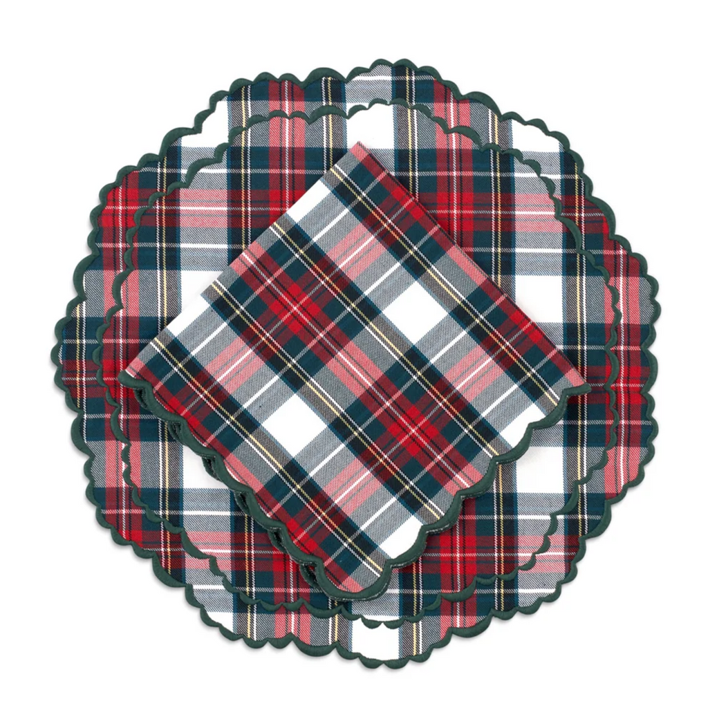 Round Red & White Tartan Plaid Placemat - The Well Appointed House