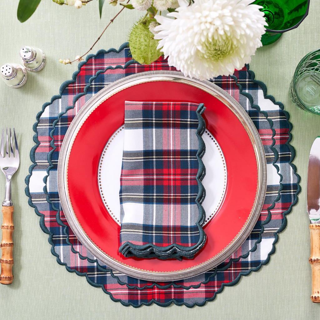 Round Red & White Tartan Plaid Placemat - The Well Appointed House