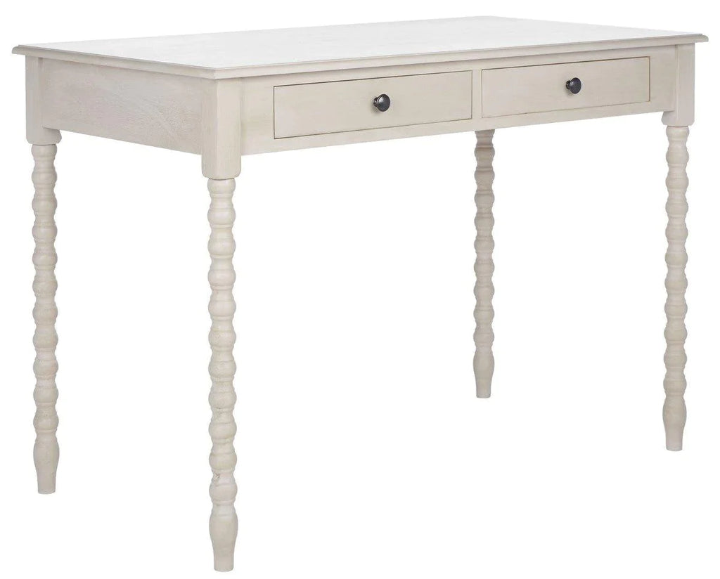 Taupe Two Drawer Desk With Ball-Turned Legs - Desks & Desk Chairs - The Well Appointed House