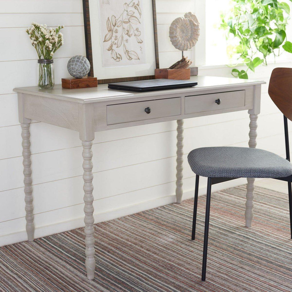 Taupe Two Drawer Desk With Ball-Turned Legs - Desks & Desk Chairs - The Well Appointed House