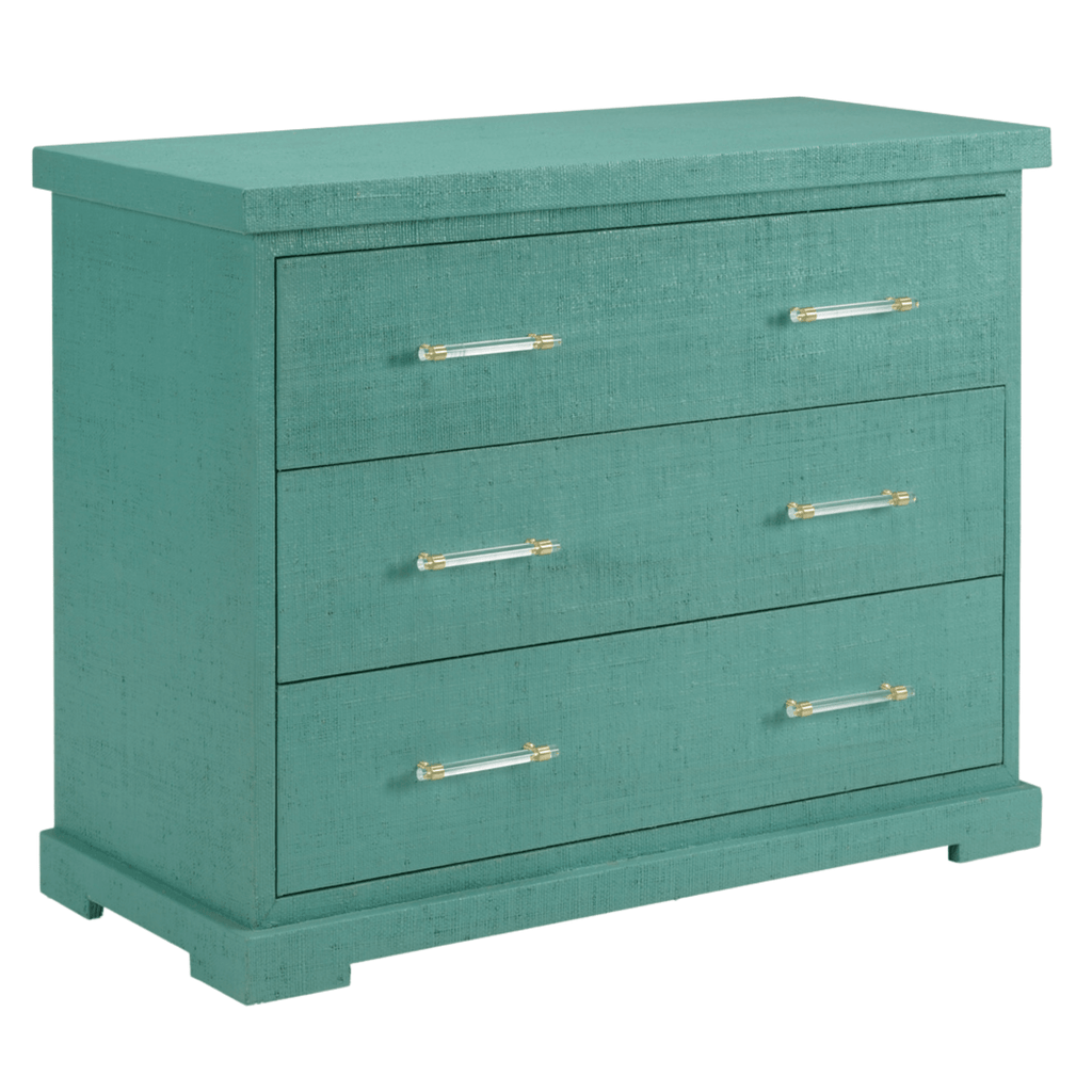 Teal Green Raffia Covered Side Chest - Nightstands & Chests - The Well Appointed House