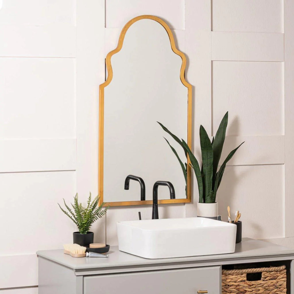 Textured Curvy Gold Leaf Framed Vertical Wall Mirror - Wall Mirrors - The Well Appointed House