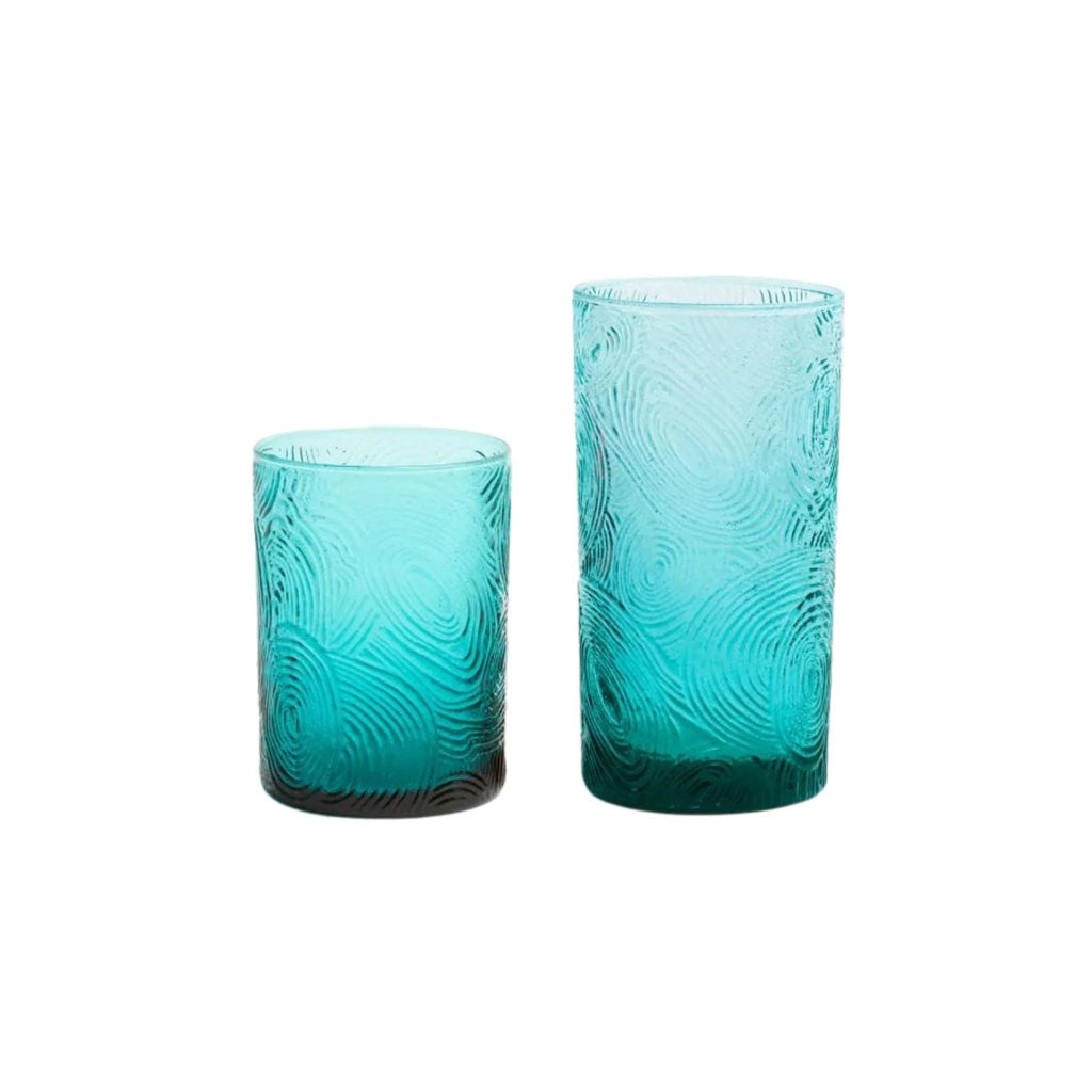 Textured Hand Blown Glass Tumblers in Aqua - Drinkware - The Well Appointed House