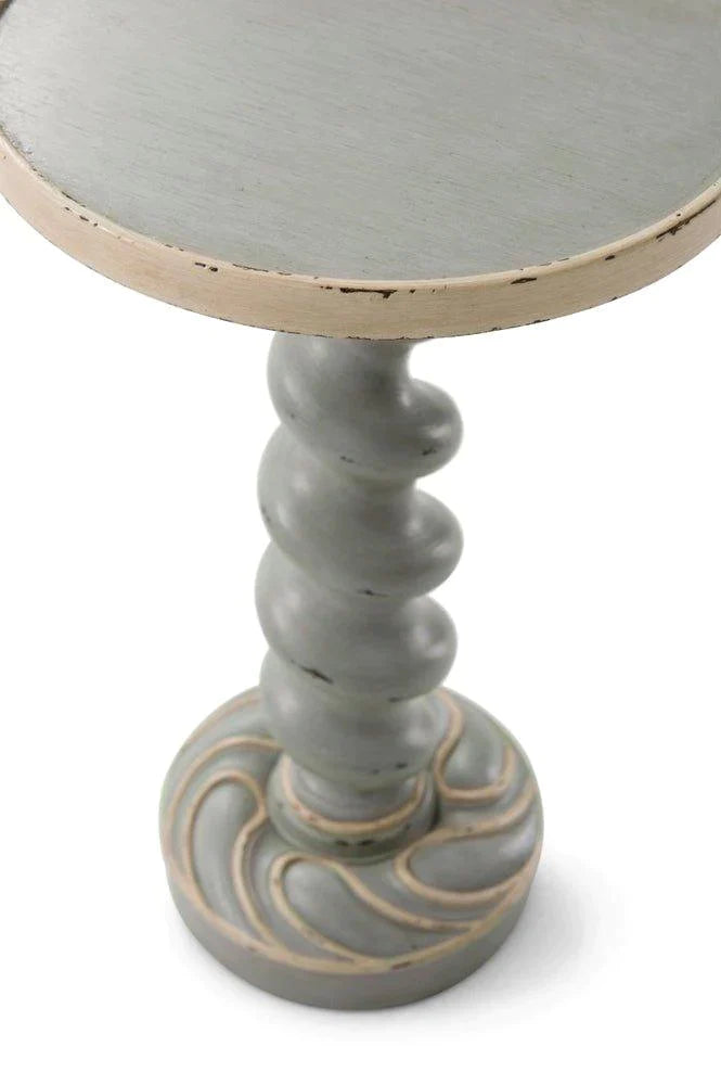 The Croix Circular Accent Table with Carved Column & Plinth Base in Boden Grey Finish - Side & Accent Tables - The Well Appointed House