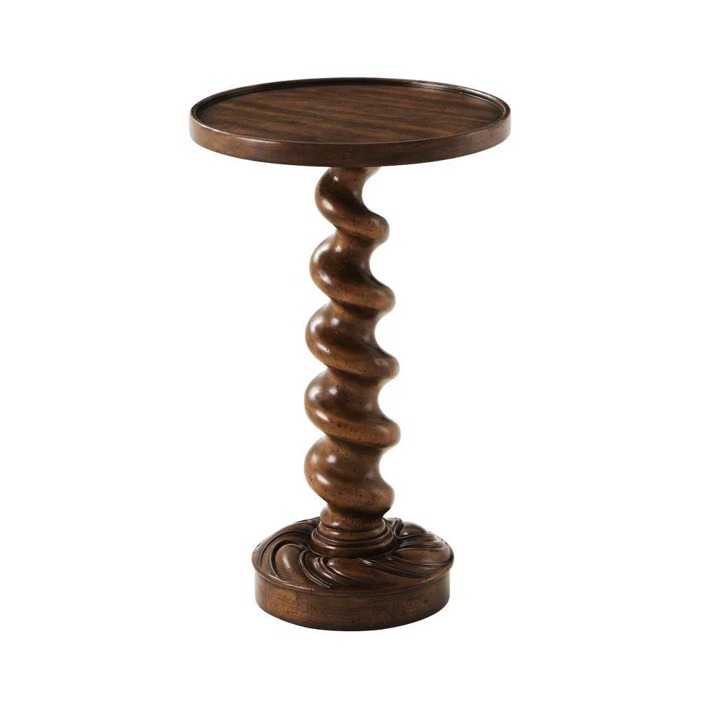 The Croix Circular Accent Table with Carved Column & Plinth Base in Dark Walnut Finish - Side & Accent Tables - The Well Appointed House