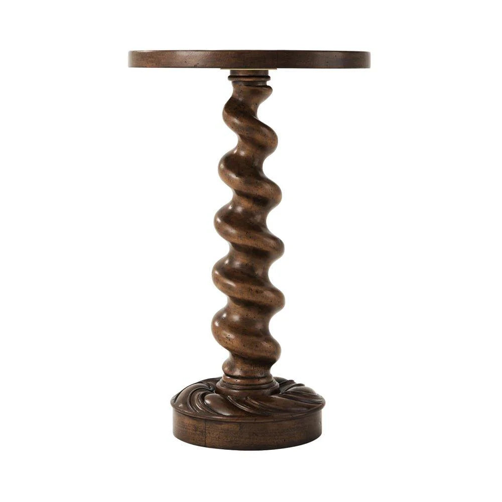 The Croix Circular Accent Table with Carved Column & Plinth Base in Dark Walnut Finish - Side & Accent Tables - The Well Appointed House