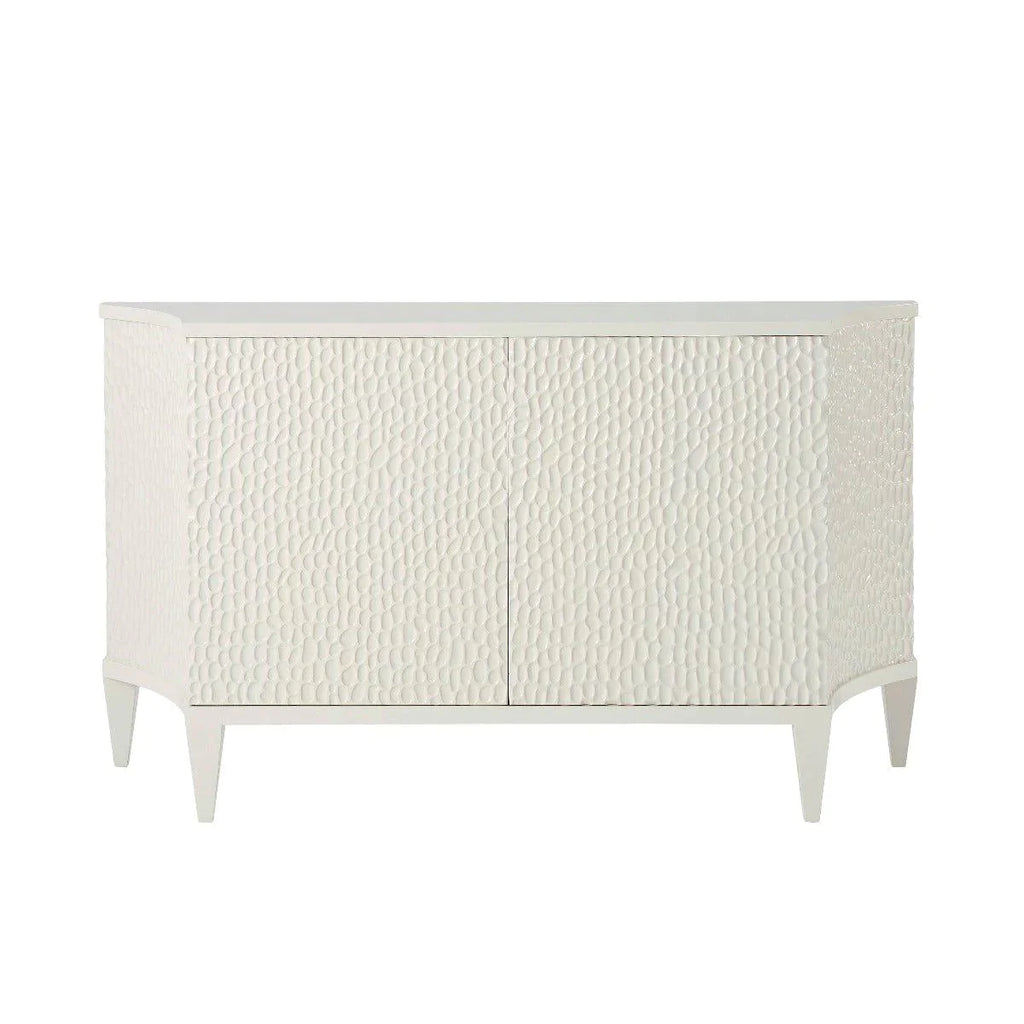 Theron White Decorative Chest with Chip Carved Doors and Adjustable Shelves - Buffets & Sideboards - The Well Appointed House