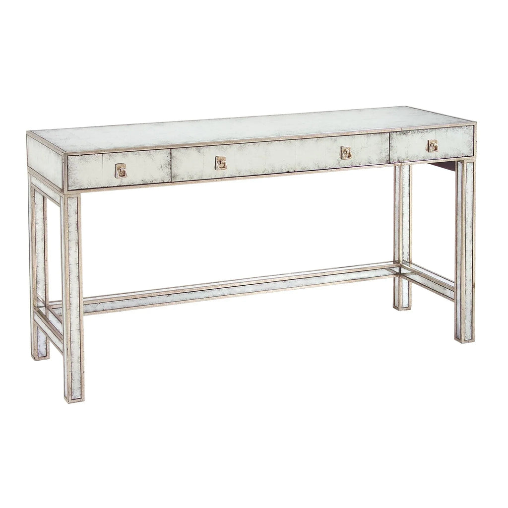 Three Drawer Vanity Console Table in Antique Silver Leaf Finish - Sideboards & Consoles - The Well Appointed House