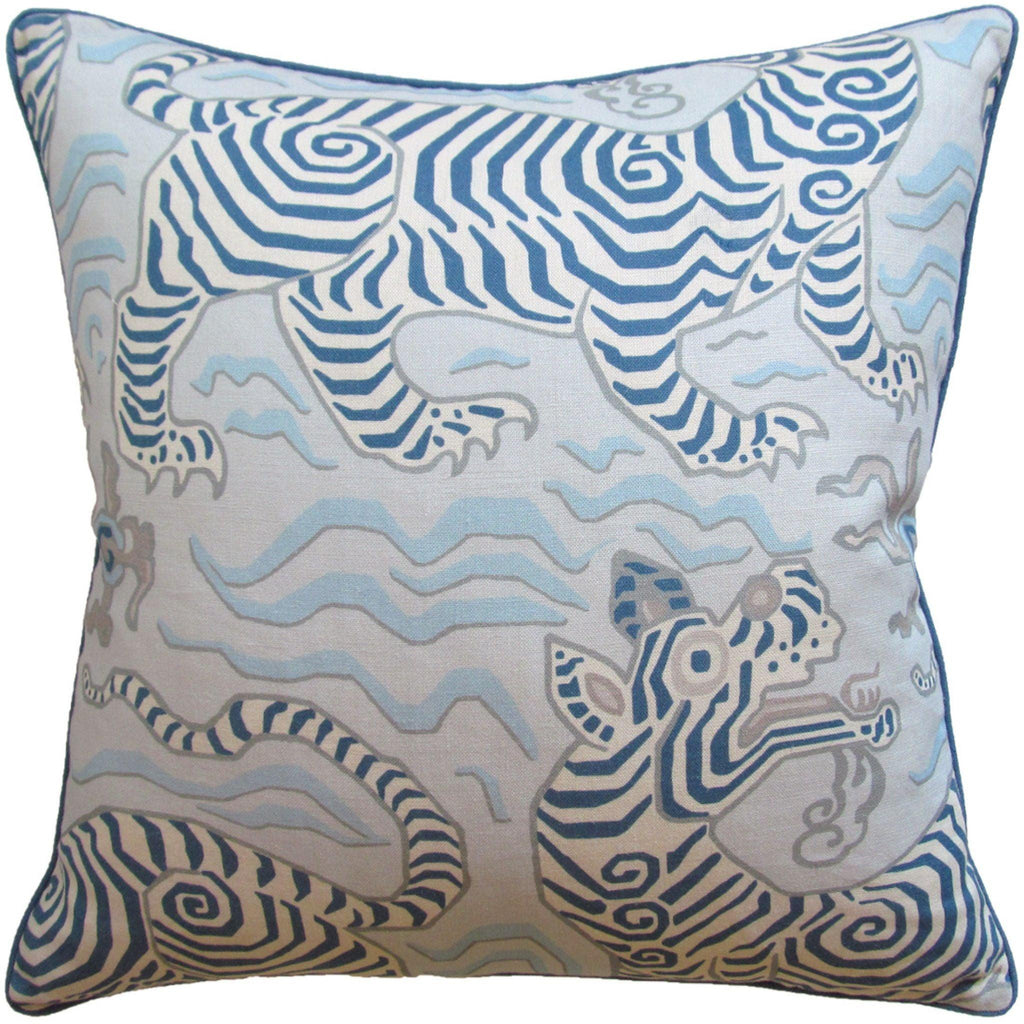 Tibet Pale Blue Tiger Decorative Square Throw Pillow - Pillows - The Well Appointed House