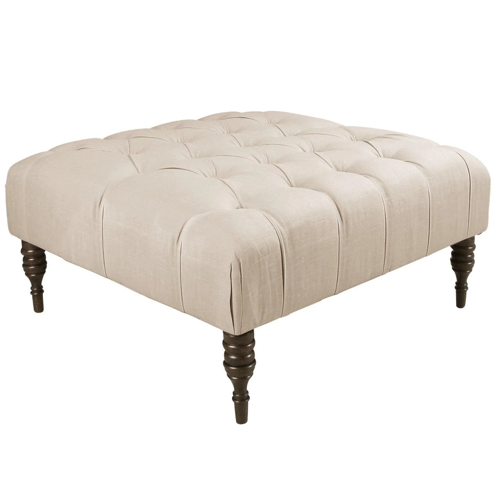 Tufted Cocktail Ottoman in Linen Talc - Ottomans, Benches & Stools - The Well Appointed House
