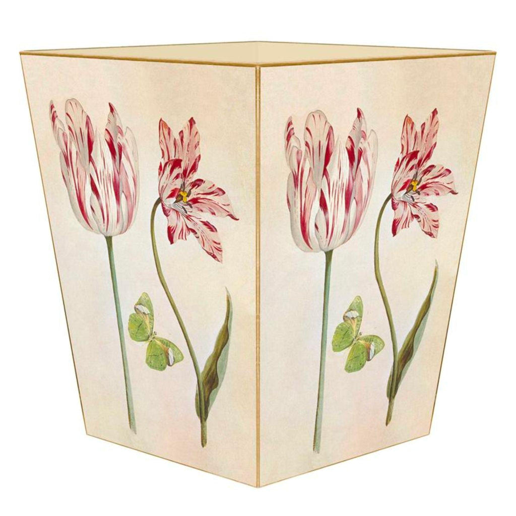 Tulips and Butterflies Wastepaper Basket and Optional Tissue Box Cover - Wastebasket - The Well Appointed House
