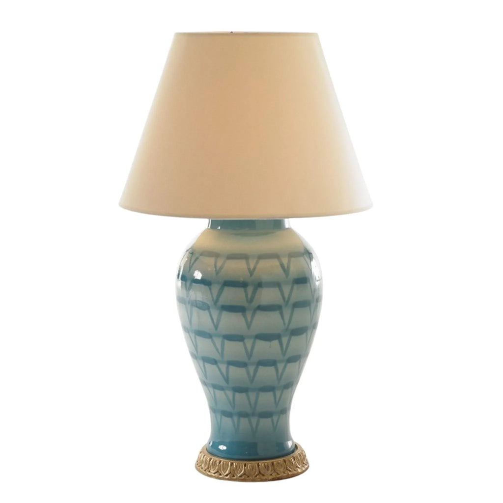 Turquoise Ceramic Hand Painted Lamp - Table Lamps - The Well Appointed House