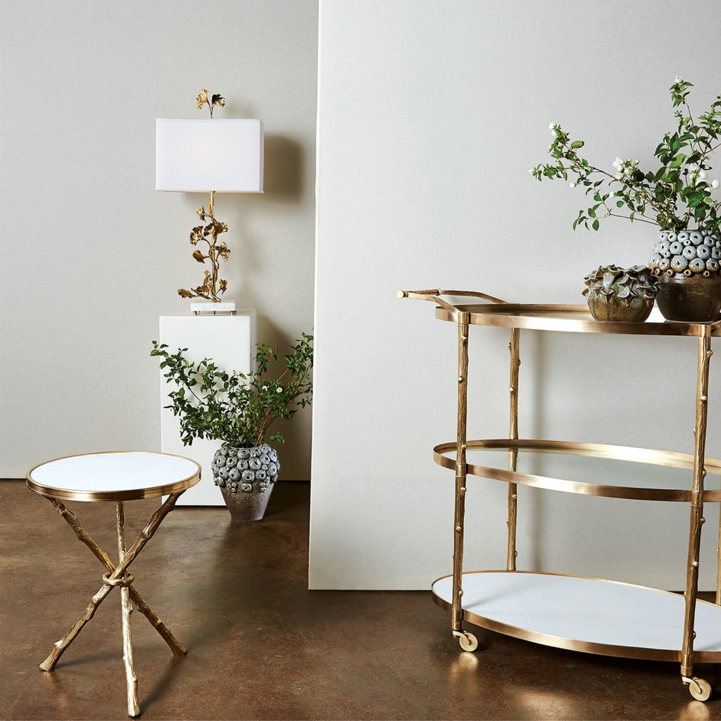 Twig Legs Brass Side Table With Marble Top - The Well Appointed House 
