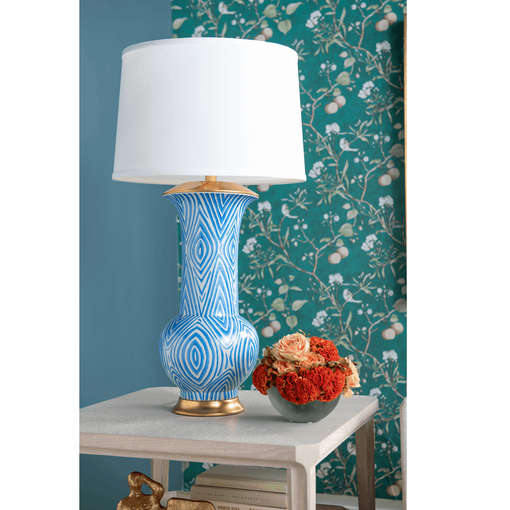 Twig Porcelain Faux Bois Lamp Base in Azure & White - Table Lamps - The Well Appointed House