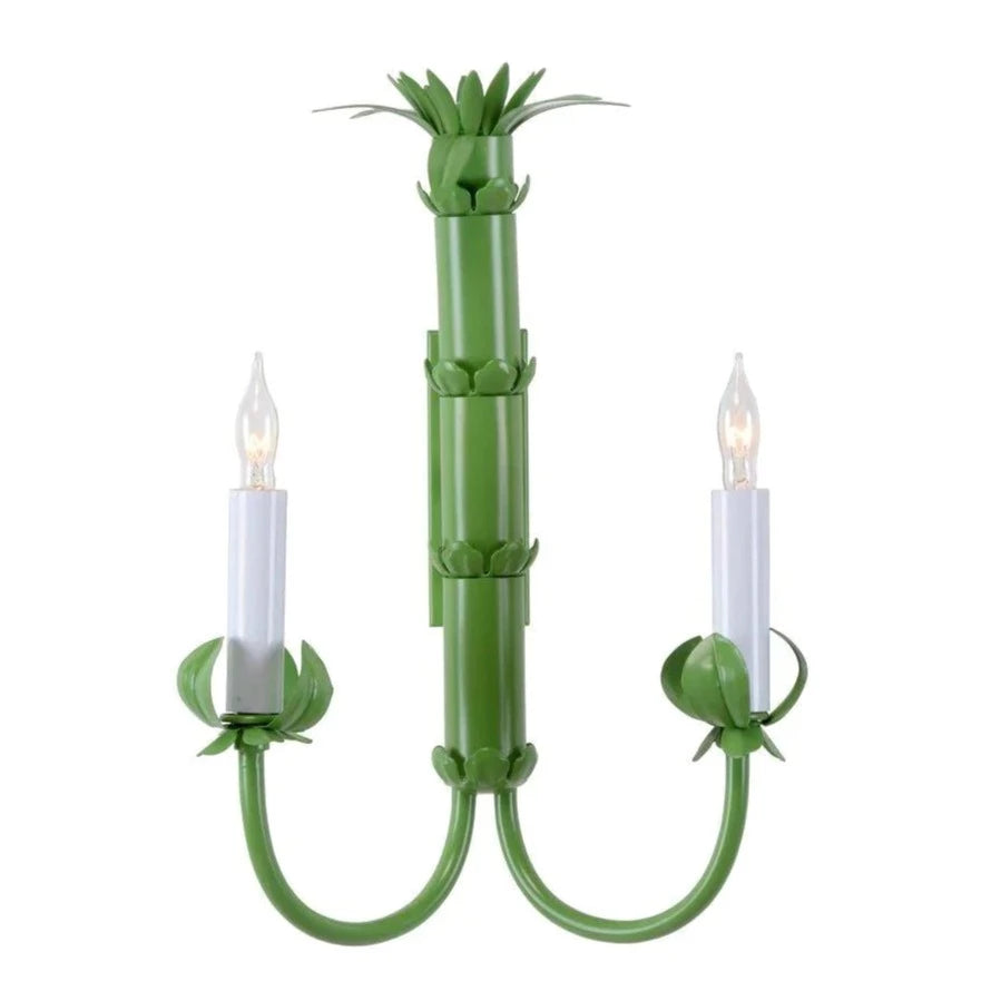 Two Arm Green Wall Sconce With Leaf Details - Sconces - The Well Appointed House