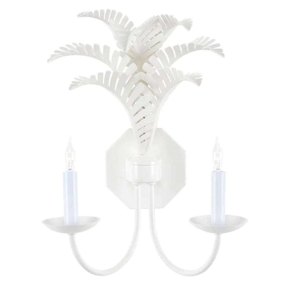 Two Arm White Palm Frond Wall Sconce - Sconces - The Well Appointed House